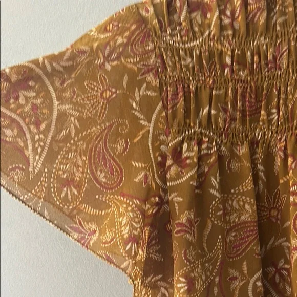 Golden Yellow Smocked Flutter Sleeve Blouse - Picture 3 of 5